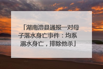 湖南澧县通报一对母子落水身亡事件：均系溺水身亡，排除他杀